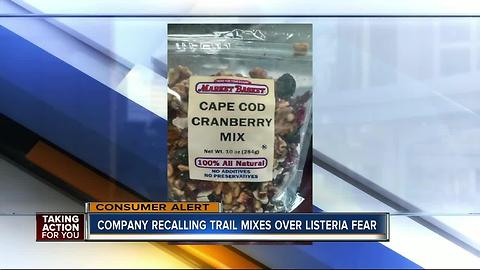 Trail mix sold online and at stores nationwide recalled due to possible Listeria