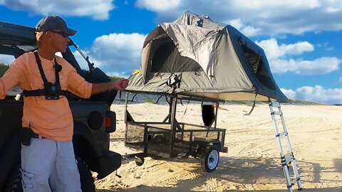 Port Aransas beach camping -Surf fishing rooftop Tent trailer reveal