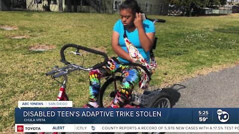 Chula Vista mother seeks help after thief steals her disabled daughter's adaptive tricycle