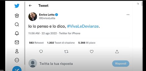 quando Enrico Letta disse ad agosto 2022 ‘viva le devianze’,e in tutte le devianze parafiliache nei libri di psichiatria è inclusa la pedofilia,la zoofilia,la sodomia,la dendrofilia e altre devianze parafiliache COMMENTI RADIO ma normali ne abbiamo?