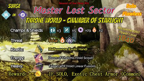Destiny 2 Master Lost Sector: Dreaming City - Chamber Starlight Strand Warlock Solo-Flawless 7-13-23