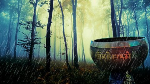 Tibetan singing bowls and forest rain sounds | Black screen |