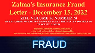 Zalma's Insurance Fraud Letter - December 15, 2022