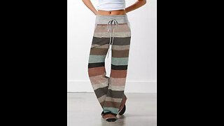 Colorful Striped Drawstring Wide Leg Pants for Women