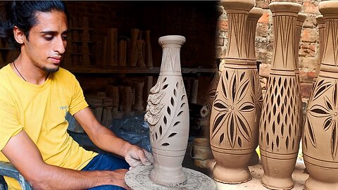 Superb Art of Clay Slip Casting | Carving Clay Pottery | Slip Casting Vase | liquid mud slip casting