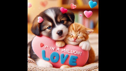 "Cute Kitten Hugs Puppy: One in a Million Love Cat!💖🐶😻 "