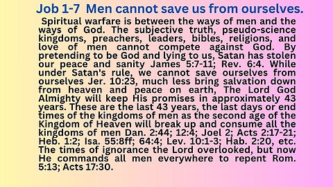 Job 1-7 Spiritual warfare is between men's ways and Gods, and the 2nd coming of God's ways are back!