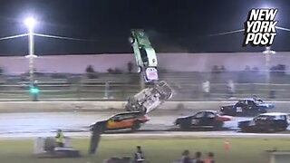 Crazy crash sends race car flying 90-degrees into the air