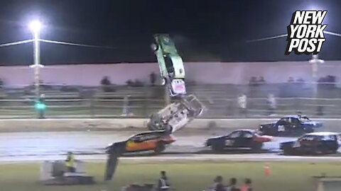 Crazy crash sends race car flying 90-degrees into the air