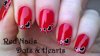 Red Heart Nail Art Using Dotting Tool