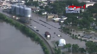 Flooding aerials; Chopper4 over Burlington, WI