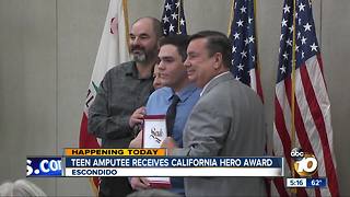 Teen amputee receives California hero award