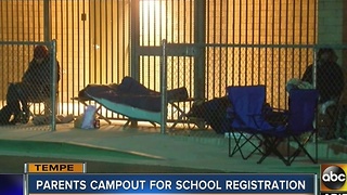 Parents camping out overnight for school registration