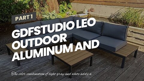 GDFStudio Leo Outdoor Aluminum and Wood V-Shaped Sofa Set with Cushions, Light Gray and White