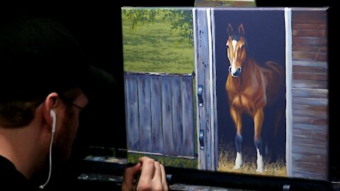 Acrylic Painting of a Horse in Barn - Time Lapse - Artist Timothy Stanford