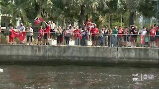 The super bowl parade from a boat