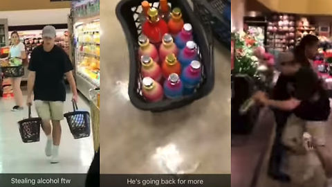 Stupid Kid Trying To Steal Booze At Safeway GONE WRONG