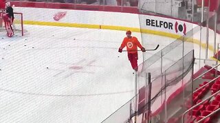 Dylan Larkin skating days after leaving practice early when he hit boards