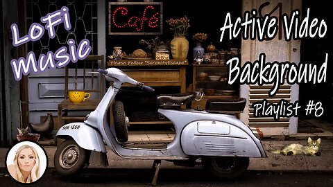 RELAXING MUSIC: Chill lofi Café with Coffee Cats & a Vespa – Motion video Background –Mental Health