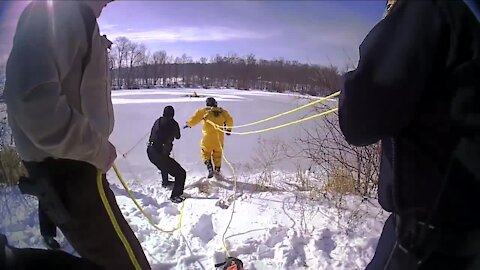 Ice fisherman rescued after falling through ice in Medina County Park