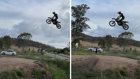Biker shows incredible high jump with his dirk bike