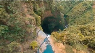 Indonesia waterfall spectacularly filmed by drone