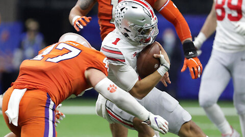 James Skalski was called for targeting and ejected after this hit on Justin Fields.