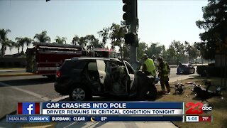 Driver in critical condition following vehicle versus pole crash in Southwest Bakersfield