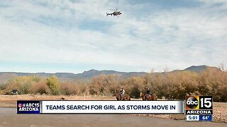 Teams search for missing girl as storms move in