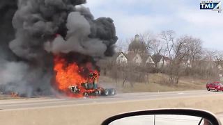 Semi catches fire, explodes on I-43 in Milwaukee