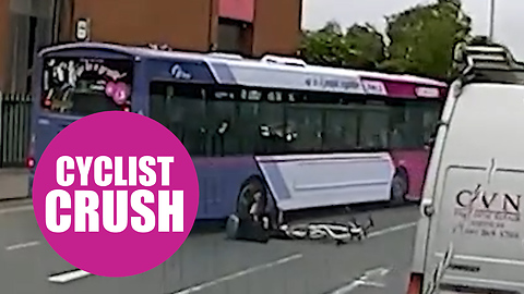 Cyclist comes inches from death after being crushed by a car and a bus