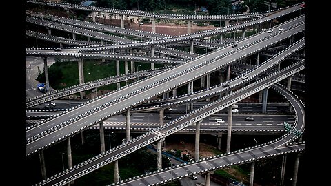 Road junction in Guizhou, China - drone video