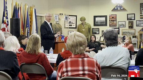 Chuck Muth at the Mesquite Veterans Center for Mesquite Republicans Women’s Club unconventional meeting "Love and Politics" on Feb 14, 2024.