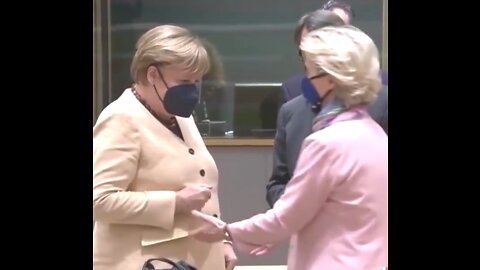 German chancellor Angela Merkel handshake with Ursula von der Leyen