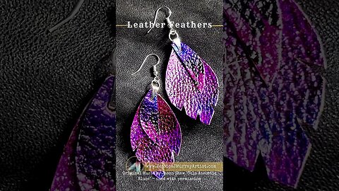 INDIGO, 2 inch leather feather earrings #genuineleather #leather #handmade #purple #jewelry