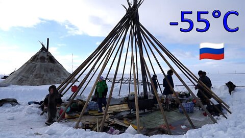 Life in the Far North. Construction of the Nenets - CHUM dwelling.