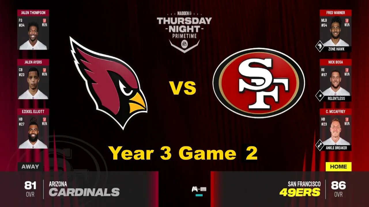 Madden 24 Year 2025 Game 2 Cardinals Vs 49ers 3x speed