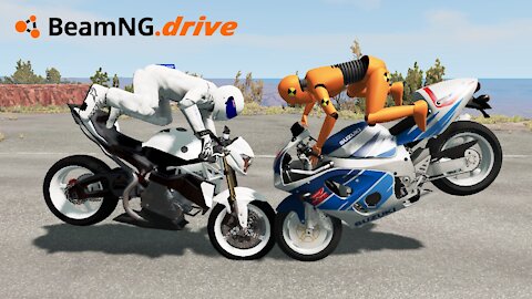 BeamNG Drive Gameplay: Epic motorcycle Stig accidents #10 - Yamaha YZF-R6 - crashes & wheelies!