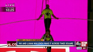 Flying Wallendas safely cross Times Square on high wire