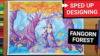 ⏩COZY FANGORN FOREST (10) How to color night scene with pencils. Coloring book design, LOTR motifs