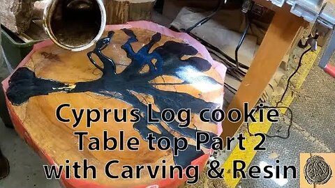 Cyprus log cookie table top with resin carving Part 2 - Final