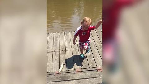 Adorable Toddler Boy Dances After He Catches A Fish