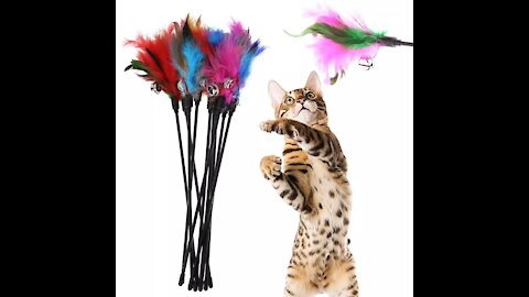 Funny Cat Toy Fishing Rod Kitten Cat Pet Toy Stick Teaser Rainbow