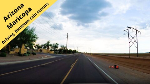 Arizona Small town America Driving through Maricopa Arizona between rain storms