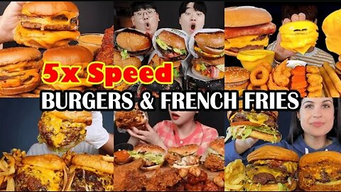 Mukbangers Eating BURGERS🍔 & Fried Chicken🍗 Compilations 5x Speed! / Mukbang Asmr🍔🍗🍟 / ASMR😋