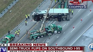 Large truck flips on I-95 SB in Boca Raton