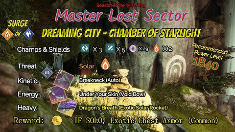 Destiny 2 Master Lost Sector: Dreaming City - Chamber of Starlight on my Arc Hunter 5-13-24
