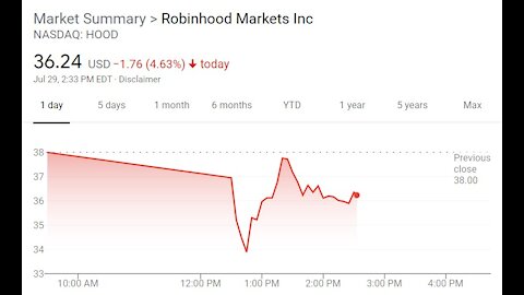 7/29/2021 - Robinhood IPO flops first day! Someone got indicted! Smiling within!