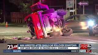 Man arrested for DUI following single-car rollover accident in Bakersfield