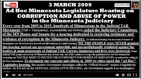 2009 Minnesota Ad Hoc Legislative Committee Hearing On Judicial Corruption 1of2